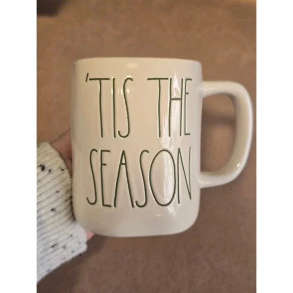 Rae Dunn Tis The Season Christmas Mug Cream Green Artisan Collection Magenta - Picture 2 of 7